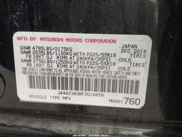 Продажа на аукционе авто 2015 Mitsubishi Outlander Se, vin: JA4AZ3A38FZ010858, номер лота: 44729677