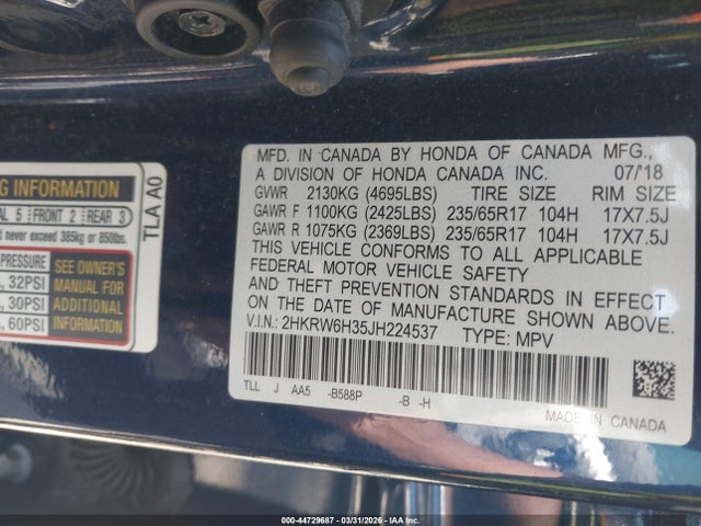 Honda CR-V LX 2018 2HKRW6H35JH224537 Image 9