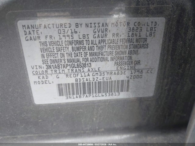 Nissan Sentra Fe+ S/s/sl/sr/sv 2016 3N1AB7AP1GL653813 Image 9