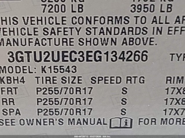 3GTU2UEC3EG134266 GMC Sierra 1500 Sle