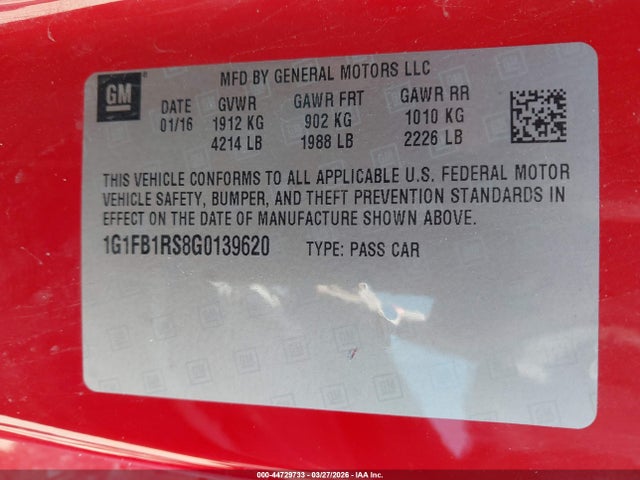 1G1FB1RS8G0139620 Chevrolet Camaro 1lt
