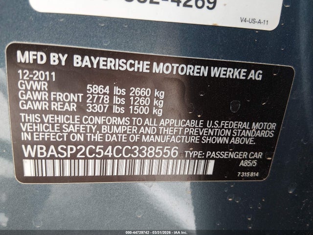Aukcja sprzedaży 2012 Bmw 535i Gran Turismo Xdrive, vin: WBASP2C54CC338556, numer aukcji: 44729742