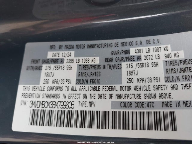 Продажа на аукционе авто 2025 Mazda Cx-30 2.5 S Carbon Edition, vin: 3MVDMBCM3SM799805, номер лота: 44729773
