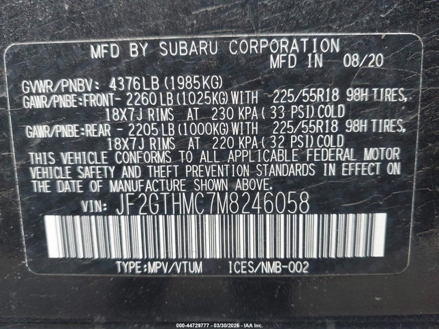 Продажа на аукционе авто 2021 Subaru Crosstrek Limited, vin: JF2GTHMC7M8246058, номер лота: 44729777