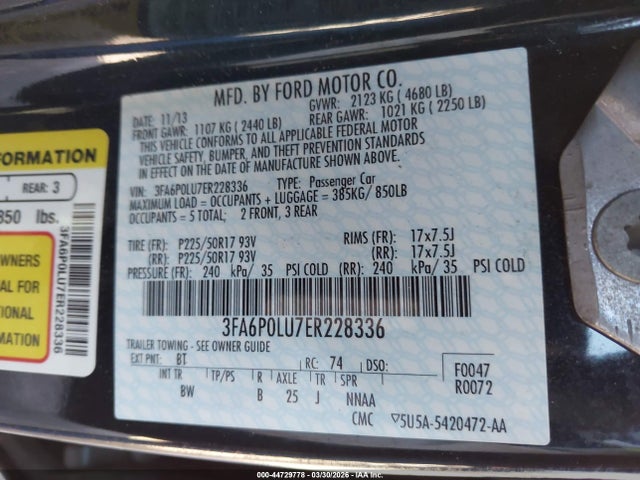 3FA6P0LU7ER228336 Ford Fusion Hybrid Se