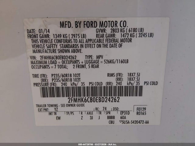 Продаж на аукціоні авто 2014 Ford Flex Sel, vin: 2FMHK6C80EBD24262, номер лоту: 44729786