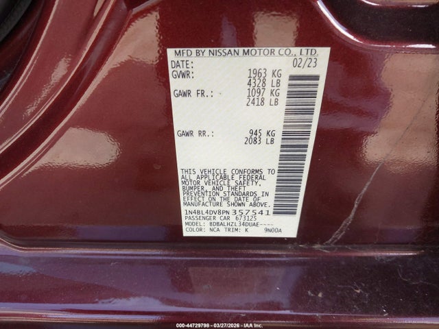 Nissan Altima Sv Fwd 2023 1N4BL4DV8PN357541 Image 9