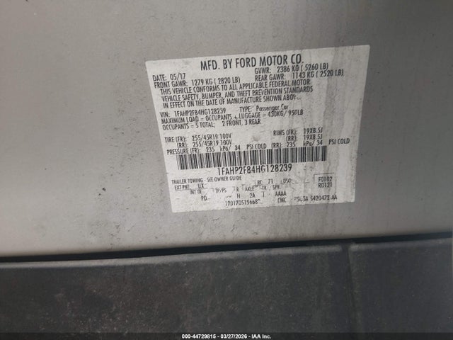 Ford Taurus Limited 2017 1FAHP2F84HG128239 Image 9