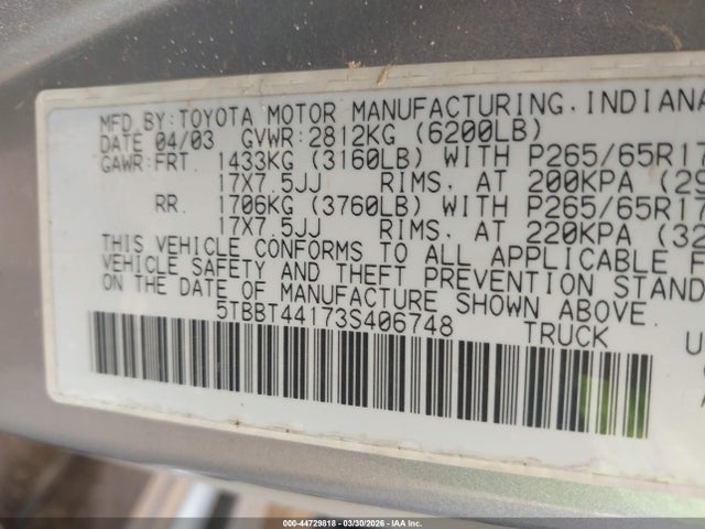 2003 TOYOTA TUNDRA 5TBBT44173S406748 Photo 8