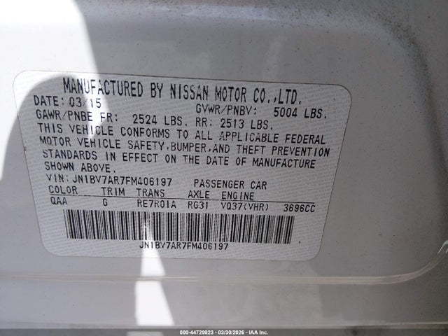 Продажа на аукционе авто 2015 Infiniti Q50 Premium, vin: JN1BV7AR7FM406197, номер лота: 44729823