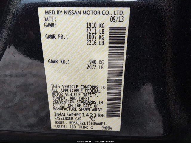 Nissan Altima 2.5 S 2014 1N4AL3AP4EC142386 Image 9