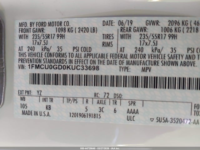 2019 FORD ESCAPE 1FMCU0GD0KUC33698 Photo 8