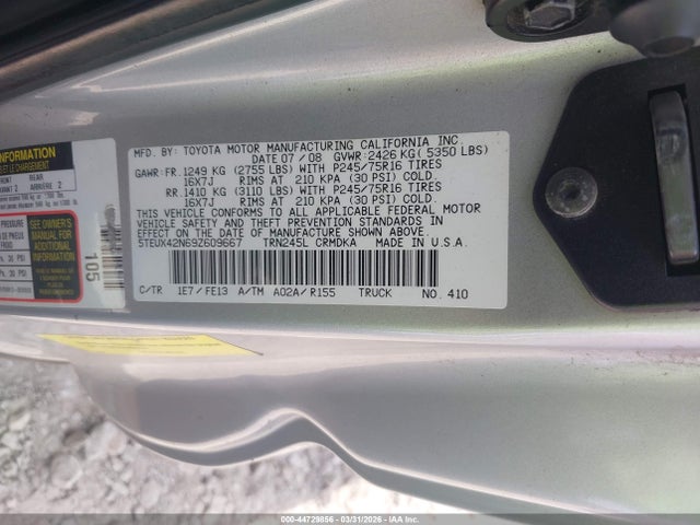 Aukcja sprzedaży 2009 Toyota Tacoma, vin: 5TEUX42N69Z609667, numer aukcji: 44729856
