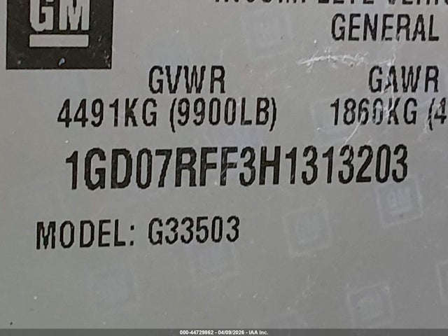 Продажа на аукционе авто 2017 Gmc Savana Cutaway Work Van, vin: 1GD07RFF3H1313203, номер лота: 44729862