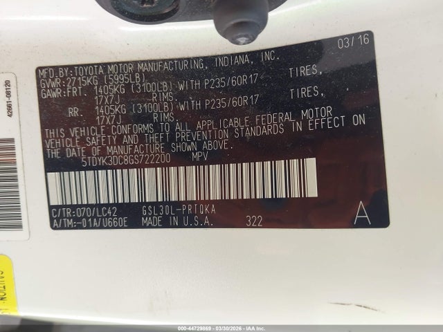 2016 TOYOTA SIENNA 5TDYK3DC8GS722200 Photo 8