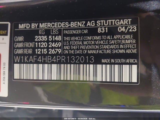 Aukcja sprzedaży 2023 Mercedes-benz C 300 4matic, vin: W1KAF4HB4PR132013, numer aukcji: 44729870