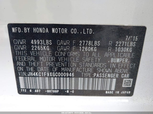 Aukcja sprzedaży 2016 Acura Rlx Advance Package, vin: JH4KC1F9XGC000946, numer aukcji: 44729878