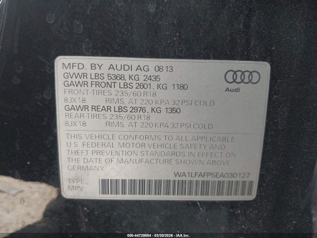Продаж на аукціоні авто 2014 Audi Q5 2.0t Premium, vin: WA1LFAFP5EA030127, номер лоту: 44729884