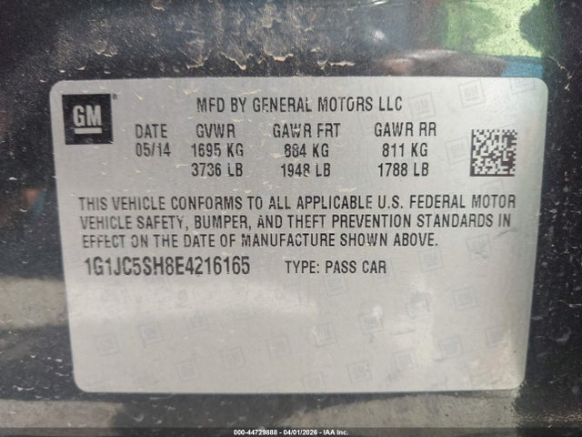 1G1JC5SH8E4216165 Chevrolet Sonic Lt Auto