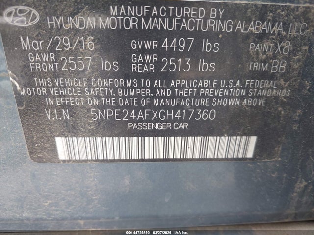 2016 HYUNDAI SONATA 5NPE24AFXGH417360 Photo 8