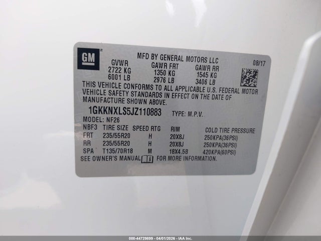 44729899 :رقم المزاد ، 1GKKNXLS5JZ110883 vin ، 2018 Gmc Acadia Denali مزاد بيع