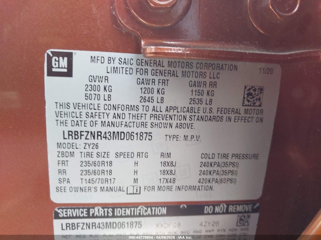Продажа на аукционе авто 2021 Buick Envision Fwd Essence, vin: LRBFZNR43MD061875, номер лота: 44729904