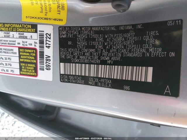 2011 TOYOTA SIENNA 5TDKK3DC8BS148289 Photo 8