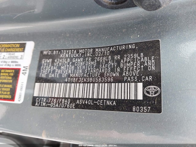 Продажа на аукционе авто 2011 Toyota Camry Le, vin: 4T1BF3EK9BU583596, номер лота: 44729906