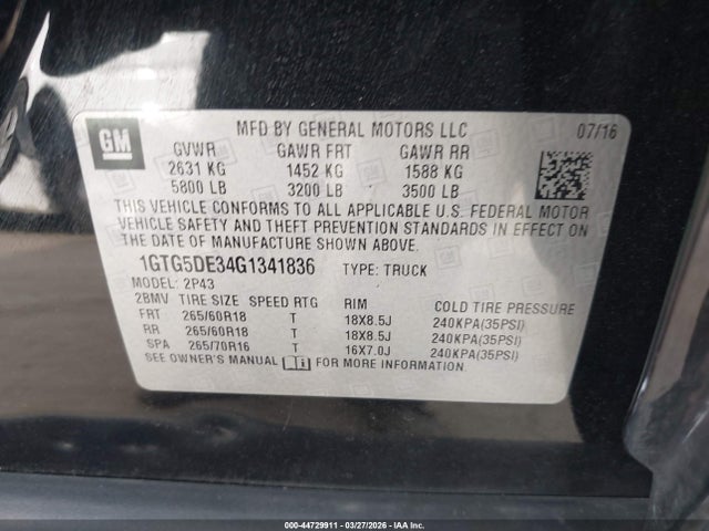 Продажа на аукционе авто 2016 Gmc Canyon Slt, vin: 1GTG5DE34G1341836, номер лота: 44729911