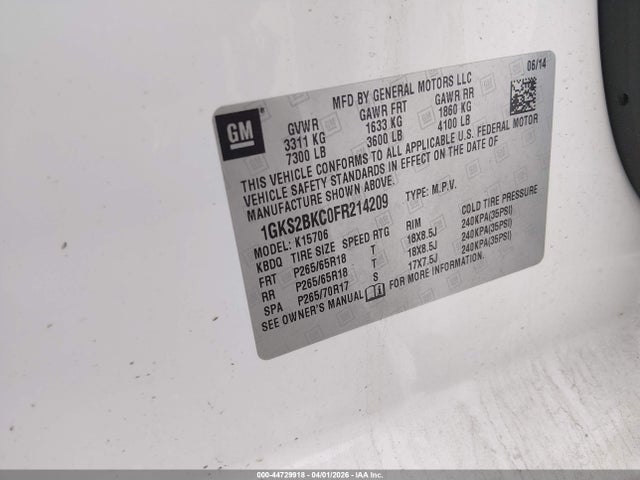 GMC YUKON SLT 2015 1GKS2BKC0FR214209 Image 9