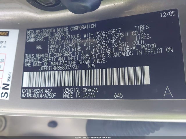 2006 TOYOTA 4RUNNER JTEBT14R868033350 Photo 8