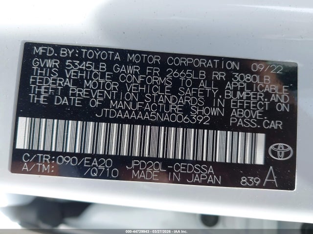 Toyota Mirai Xle 2022 JTDAAAAA5NA006392 Image 9