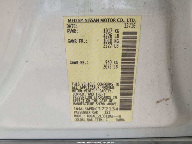 Nissan Altima 2.5 Sv 2017 1N4AL3AP0HC172134 Image 9