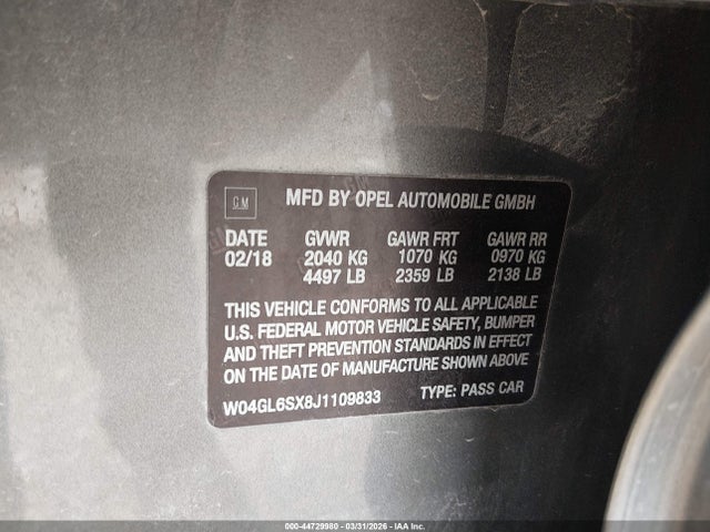 2018 Buick Regal Sportback Preferred მანქანა იყიდება აუქციონზე, vin: W04GL6SX8J1109833, აუქციონის ნომერი: 44729980