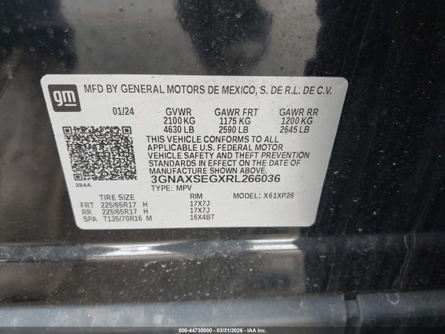 Продаж на аукціоні авто 2024 Chevrolet Equinox Awd Ls, vin: 3GNAXSEGXRL266036, номер лоту: 44730000