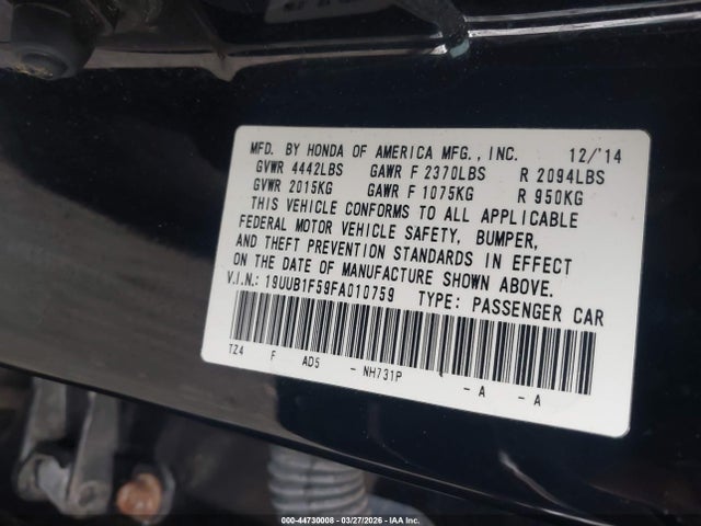 Продаж на аукціоні авто 2015 Acura Tlx Tech, vin: 19UUB1F59FA010759, номер лоту: 44730008
