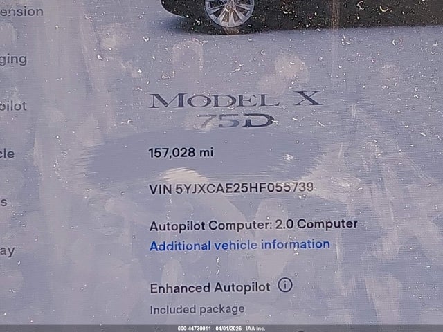 Продаж на аукціоні авто 2017 Tesla Model X 100d/75d/90d, vin: 5YJXCAE25HF055739, номер лоту: 44730011