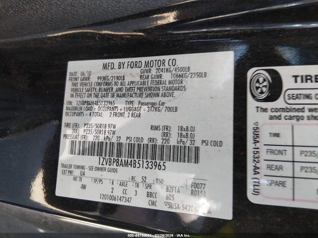 2011 FORD MUSTANG 1ZVBP8AM4B5133965 Photo 8