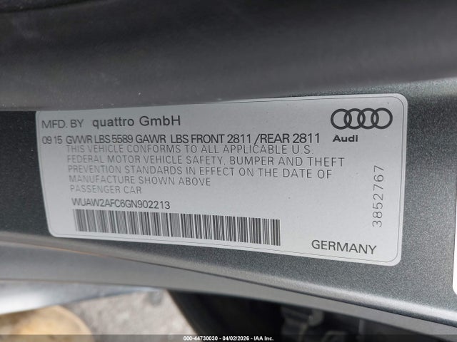 Aukcja sprzedaży 2016 Audi Rs 7 4.0t Prestige, vin: WUAW2AFC6GN902213, numer aukcji: 44730030