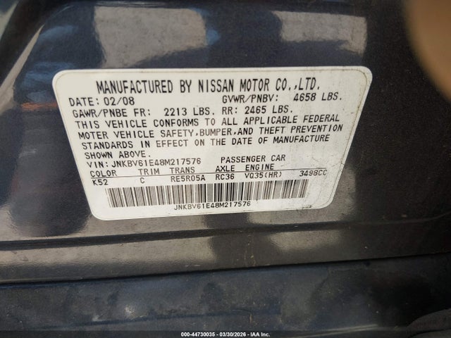 Продажа на аукционе авто 2008 Infiniti G35 Journey, vin: JNKBV61E48M217576, номер лота: 44730035