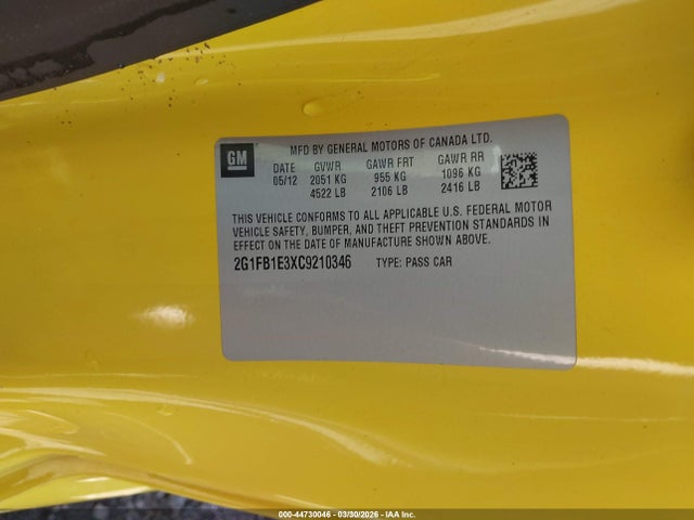 Продажа на аукционе авто 2012 Chevrolet Camaro 1lt, vin: 2G1FB1E3XC9210346, номер лота: 44730046