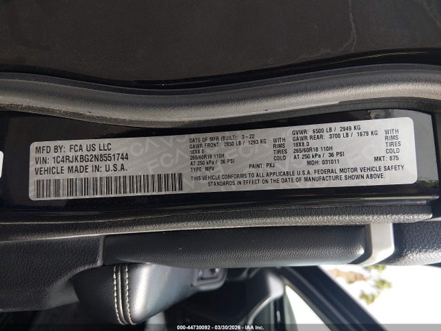 1C4RJKBG2N8551744 Jeep Grand Cherokee L Limited 4x4