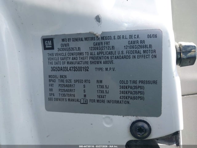 Продаж на аукціоні авто 2007 Buick Rendezvous Cx, vin: 3G5DA03L47S500192, номер лоту: 44730116