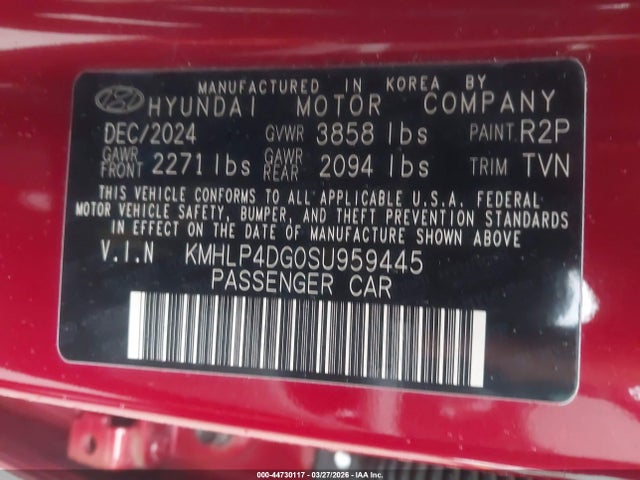2025 Hyundai Elantra Limited მანქანა იყიდება აუქციონზე, vin: KMHLP4DG0SU959445, აუქციონის ნომერი: 44730117