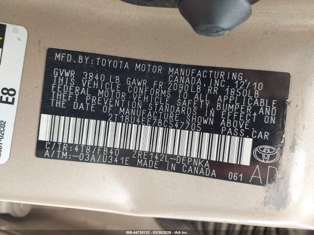 Продажа на аукционе авто 2011 Toyota Corolla Le, vin: 2T1BU4EE7BC547705, номер лота: 44730132