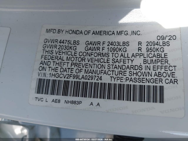 1HGCV2F99LA029724 Honda Accord Touring