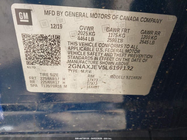 2GNAXJEV5L6197132 Chevrolet Equinox Fwd 2fl