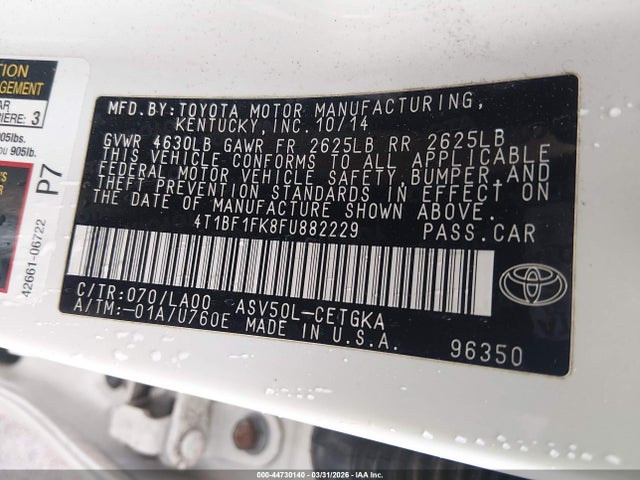 Toyota CAMRY XLE 2015 4T1BF1FK8FU882229 Image 9