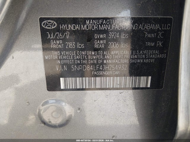 Продаж на аукціоні авто 2018 Hyundai Elantra Sel, vin: 5NPD84LF4JH254932, номер лоту: 44730154