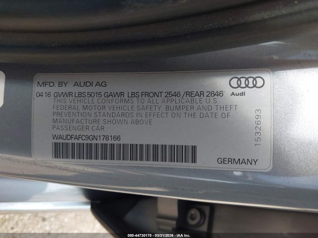 Продаж на аукціоні авто 2016 Audi A6 2.0t Premium Plus, vin: WAUDFAFC9GN178166, номер лоту: 44730170